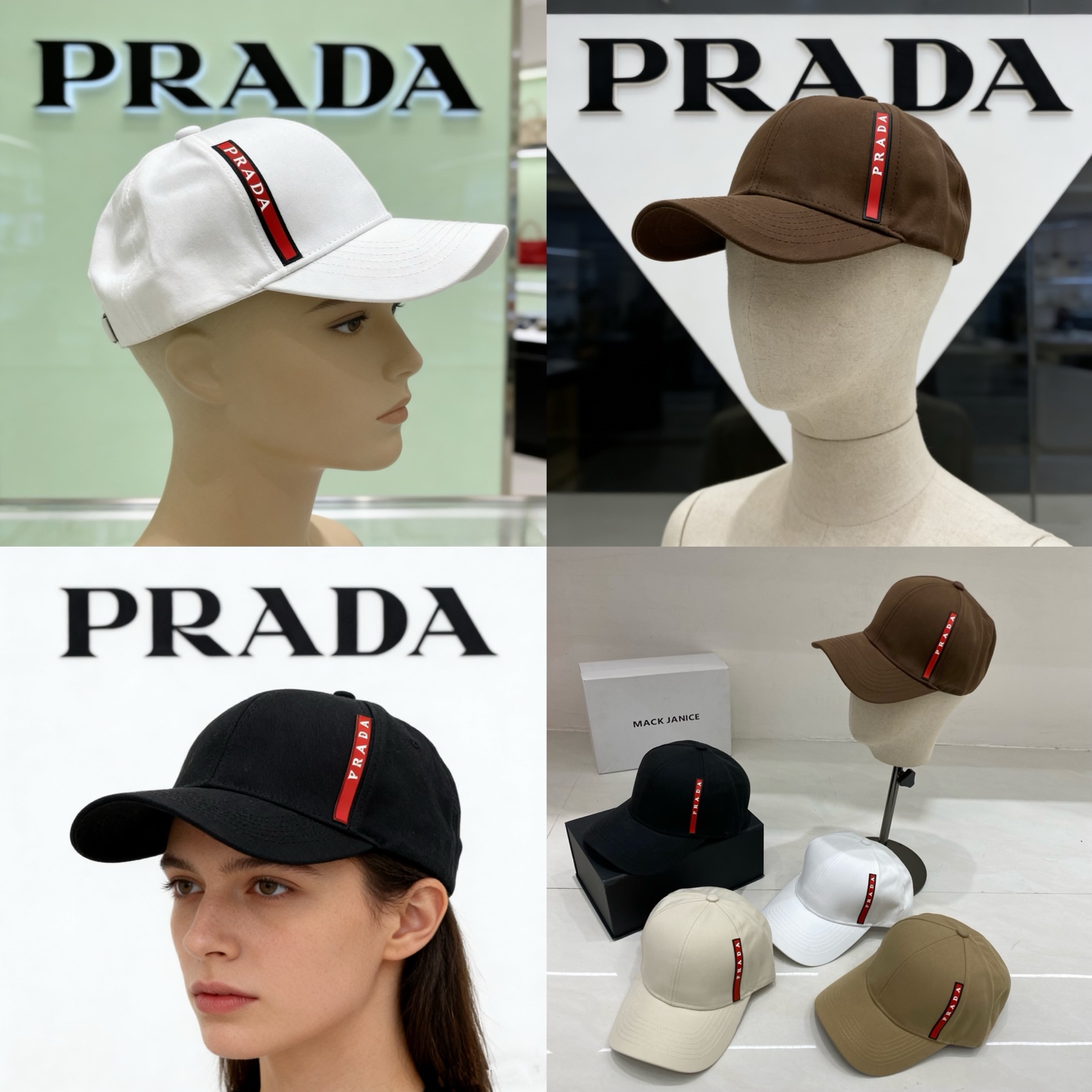 🎀PRADA棒球帽，侧边的红条织带是标志性设计，自带复古又高级