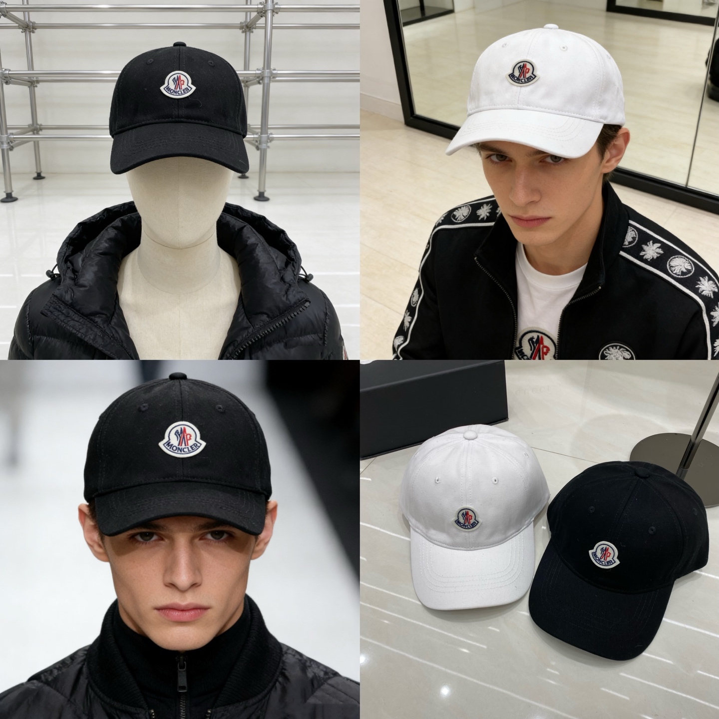 🎀Moncler 经典刺绣棒球帽 黑白两色的极简廓形，让Moncler的奢华感回归本质。正面刺绣徽标低调
