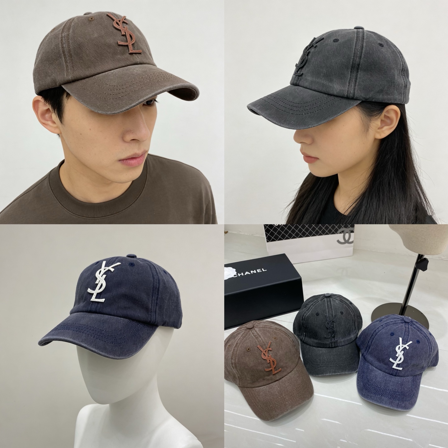 🎀Saint Laurent 做旧皮革Logo棒球帽：水洗牛仔面料搭配立体皮革徽标，将品牌的摇滚基因与复