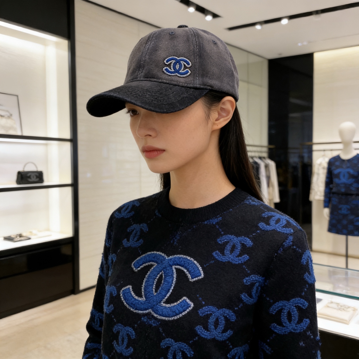 🎀Chanel香奈儿牛仔棒球帽，经典双C logo点缀水钻，水洗蓝与深灰双色可选，轻松拿捏法式休闲感，日