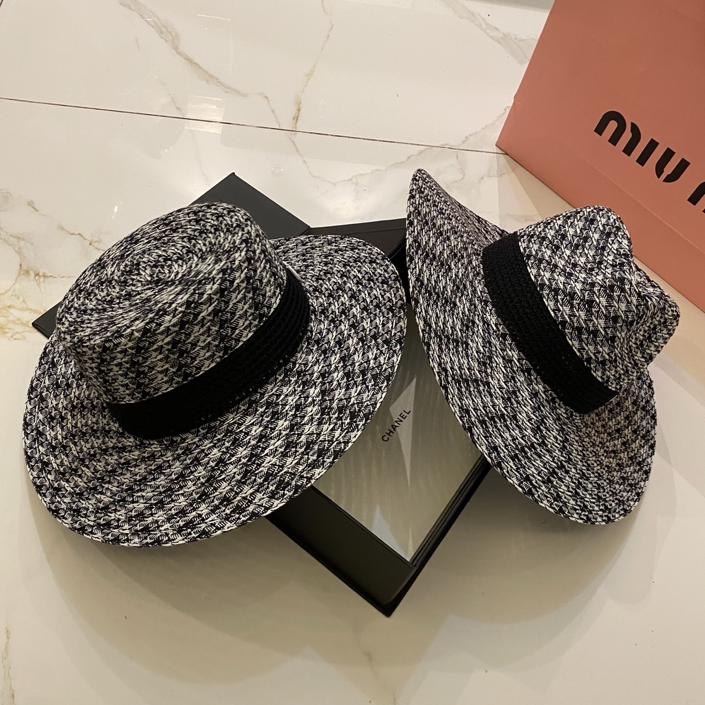 🎀DIOR迪奥同款 千鸟格仿麻礼帽/平顶帽