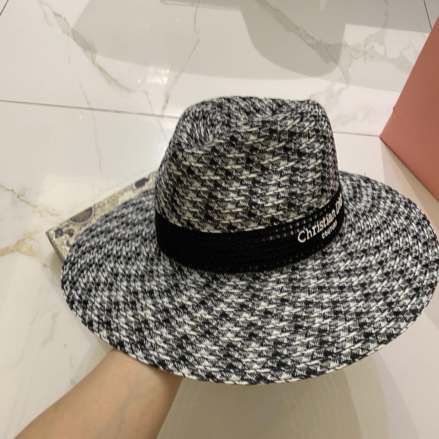 🎀DIOR迪奥同款 千鸟格仿麻礼帽/平顶帽
