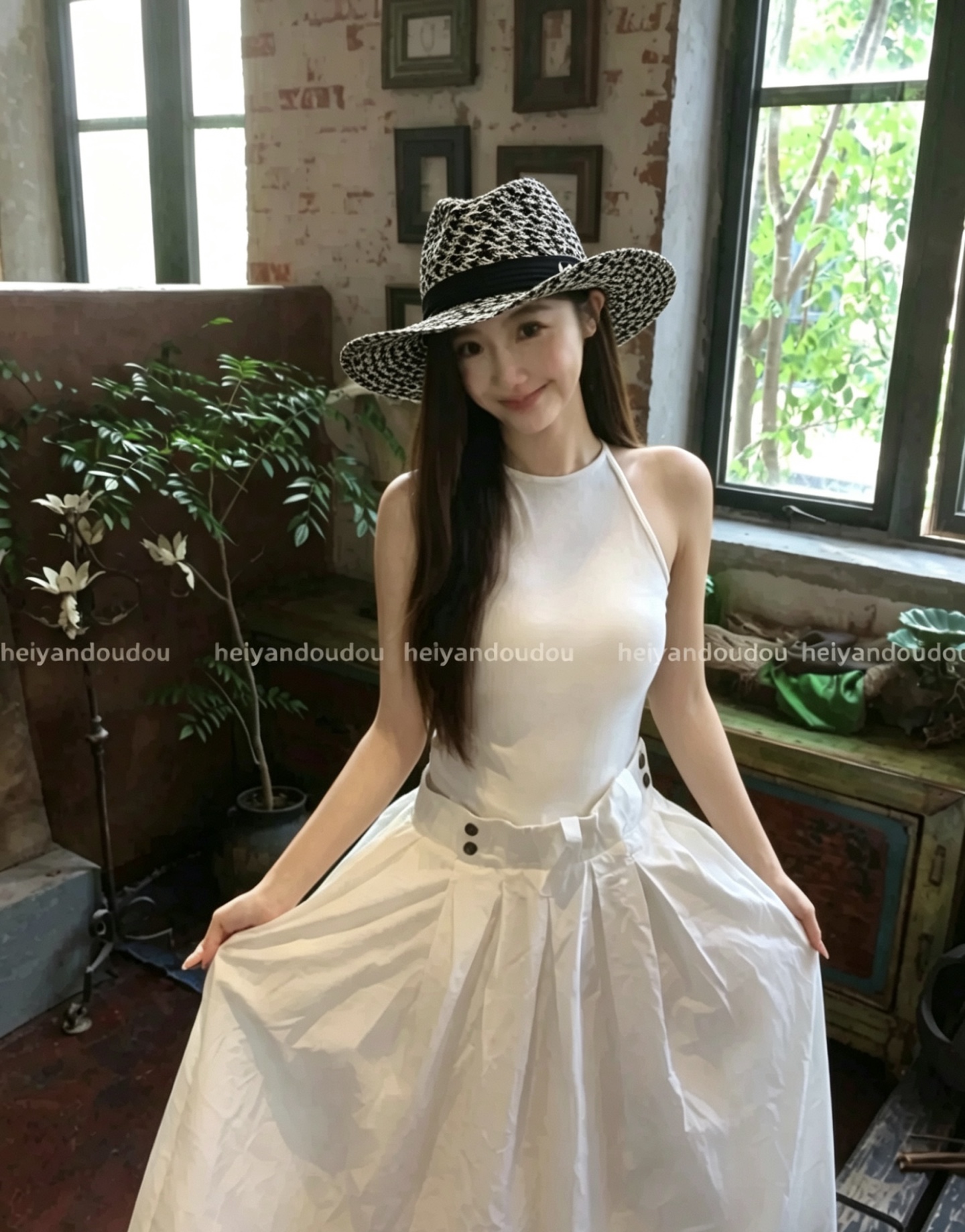 🎀DIOR迪奥同款 千鸟格仿麻礼帽/平顶帽