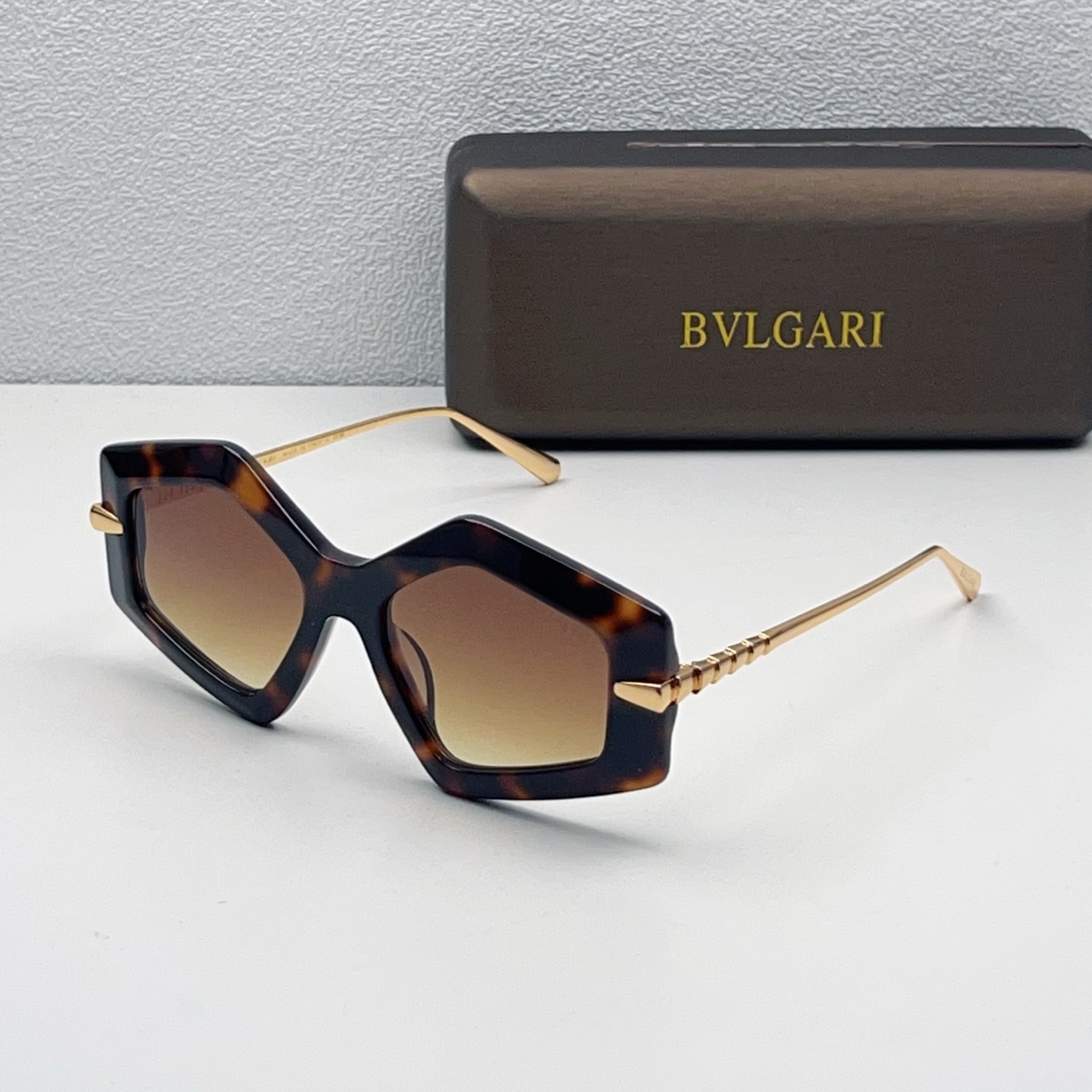 BVLGARI Sunglasses Acetate Geometric Gold