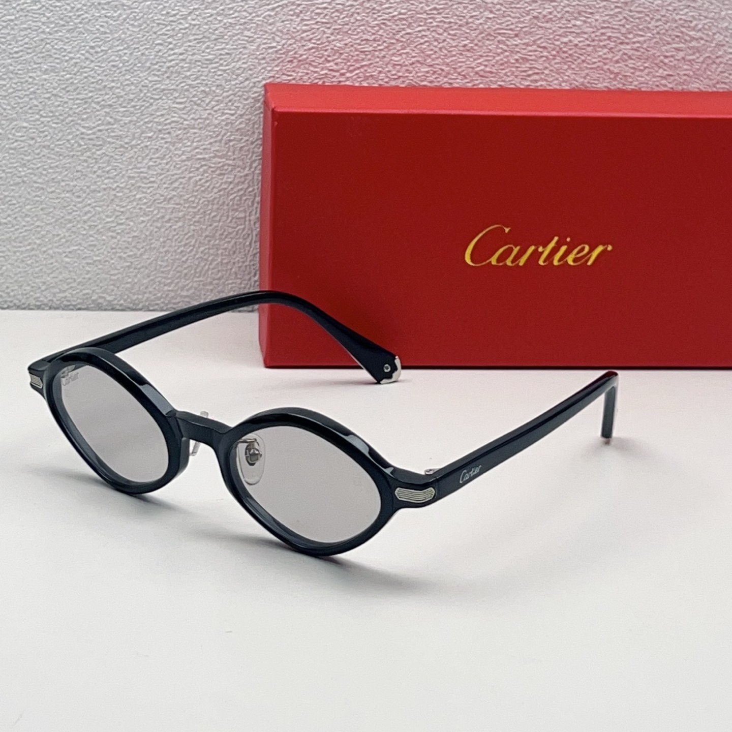 Cartier Sunglasses Acetate Oval Black Frame