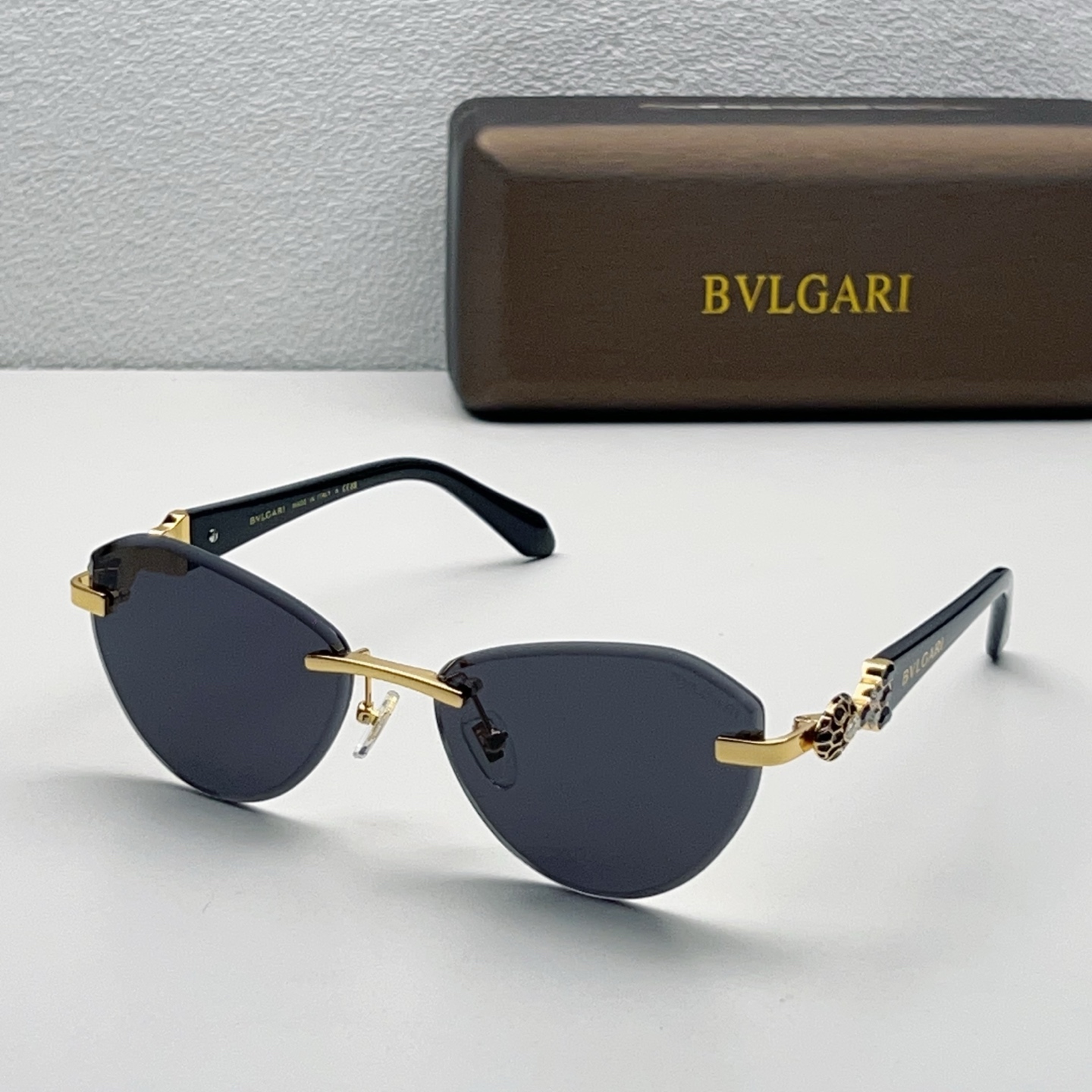BVLGARI солнцезащитные очки без оправы металлические кошачий глаз