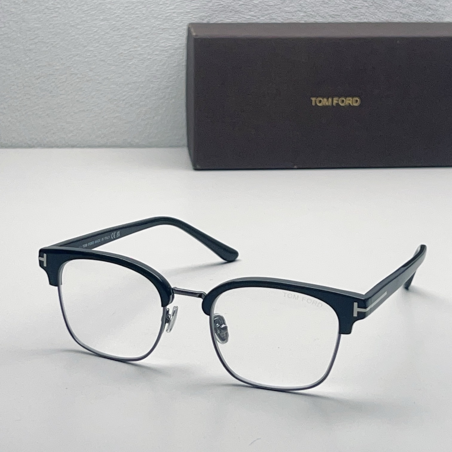 TOM FORD Eyewear Browline Acetate Metal Square