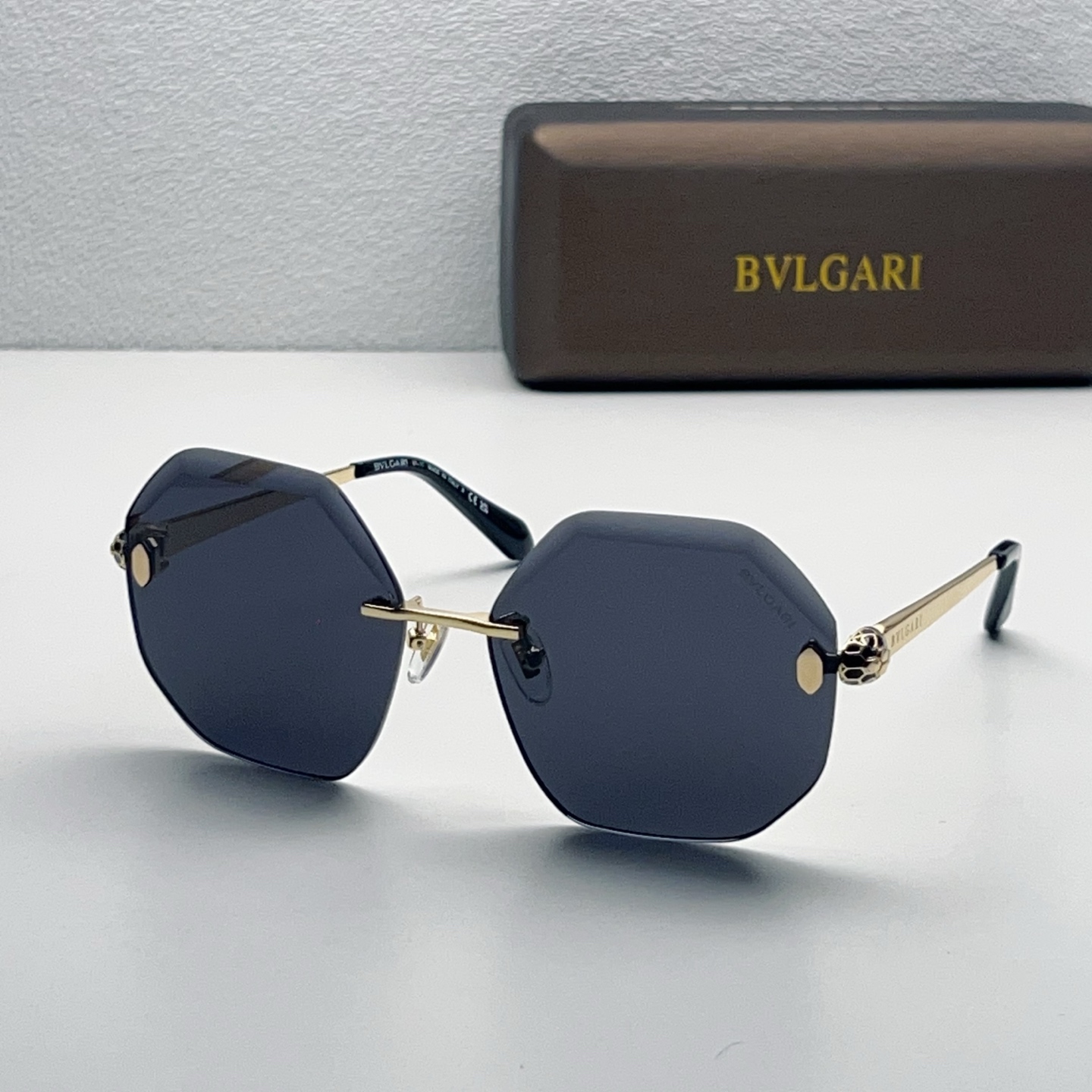 BVLGARI Sunglasses Metal Rimless Polygon