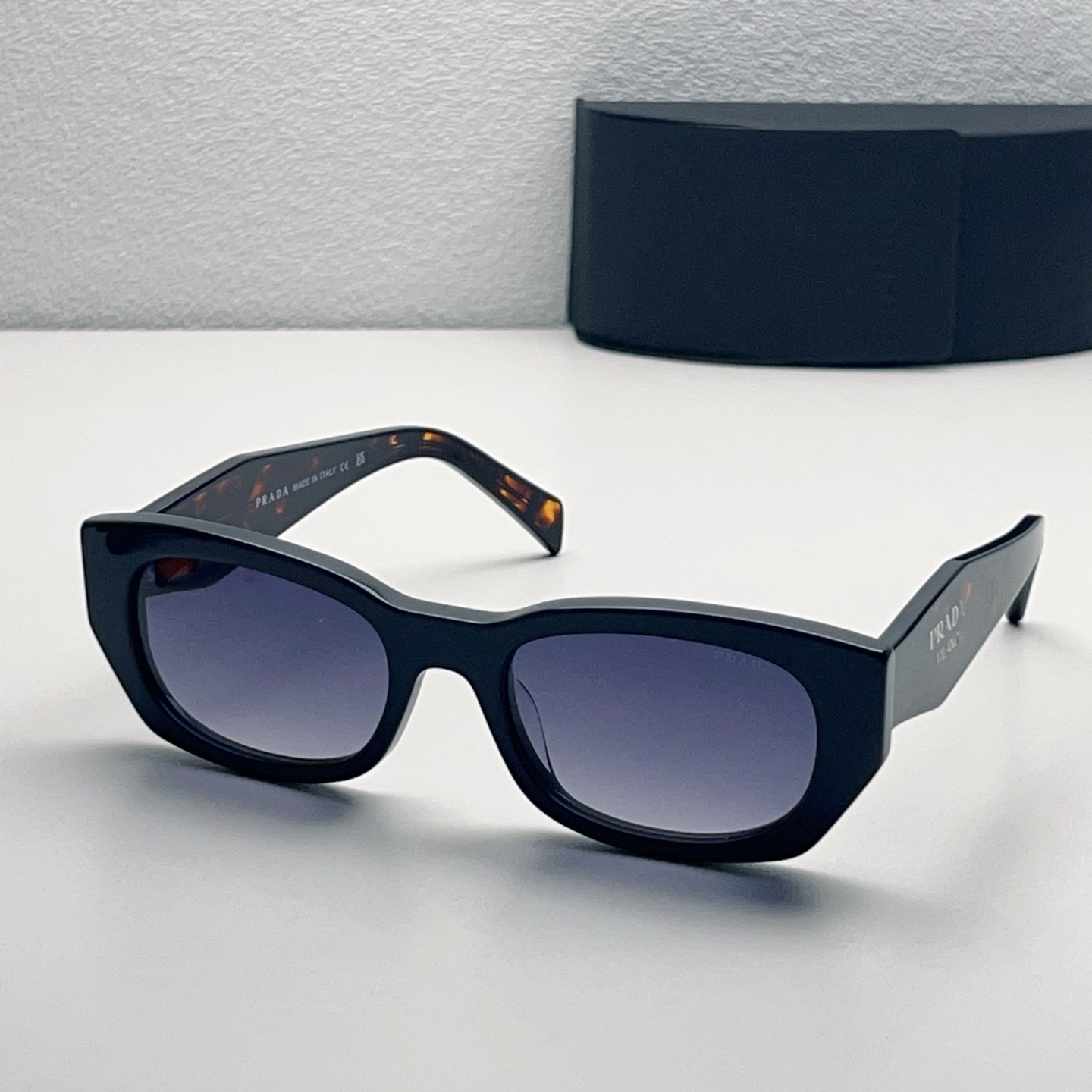 PRADA Sunglasses Acetate Rectangular Black