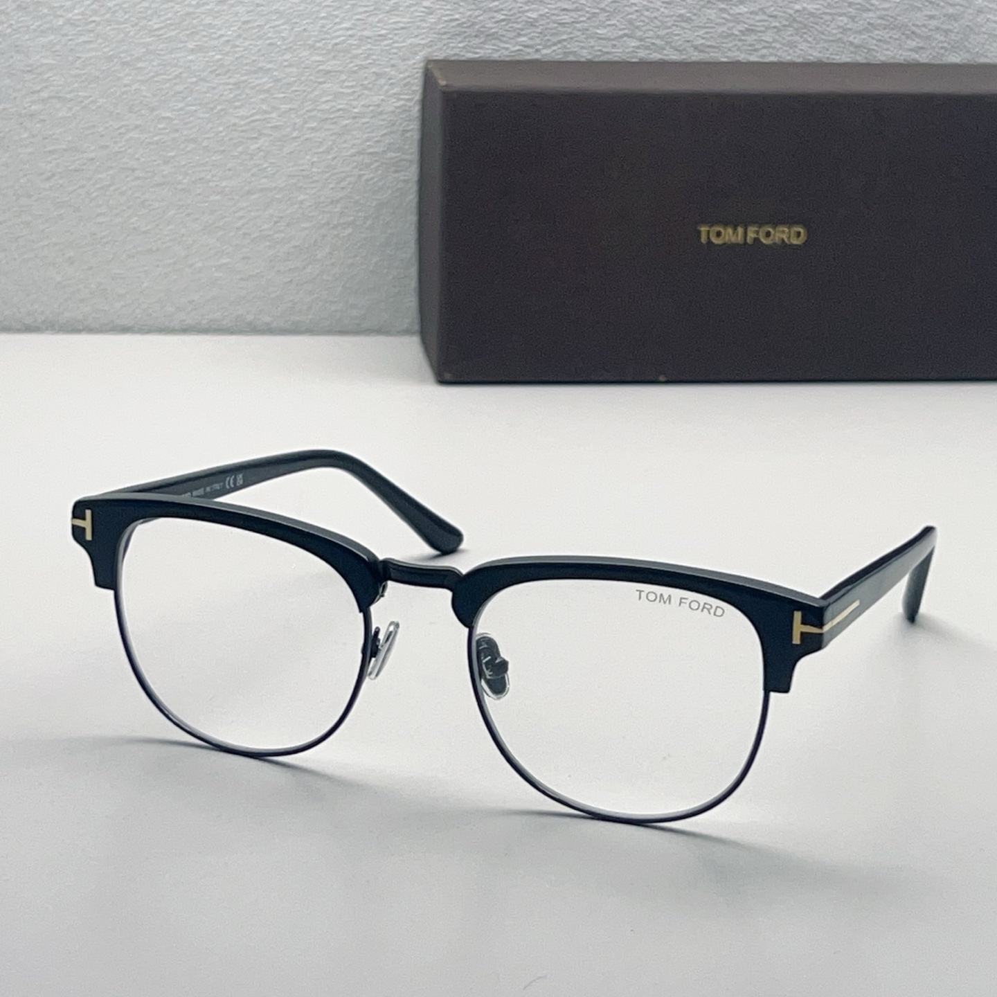 TOM FORD Half-Rim Acetate Metal Eyeglasses