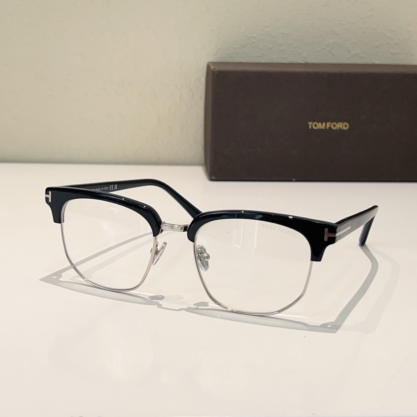 TOM FORD Browline Frame Acetate Metal Eyeglasses