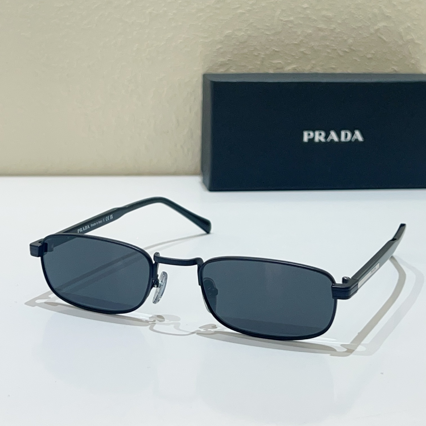 PRADA Sunglasses Metal Rectangular Black Frame