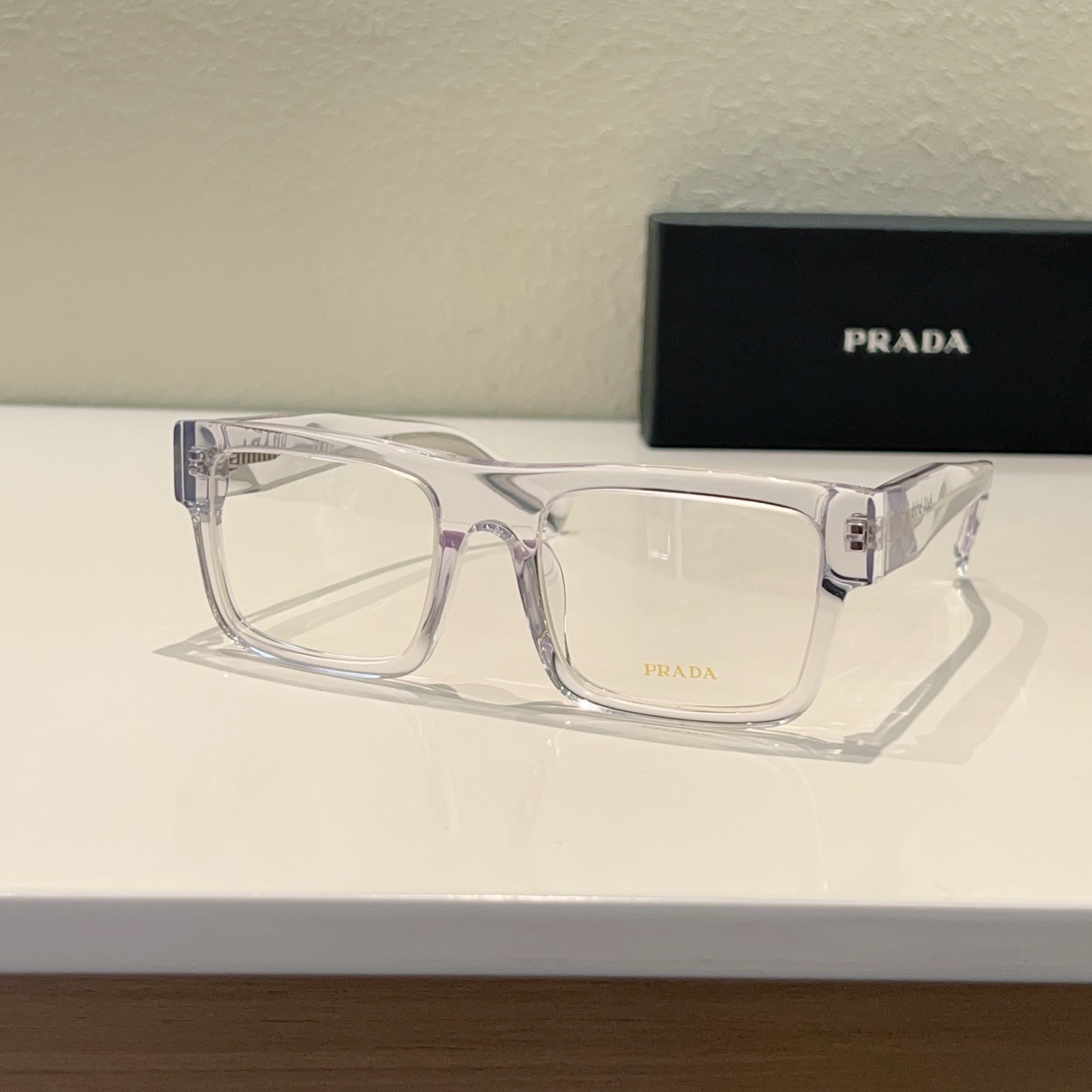 PRADA Optical Glasses Transparent Acetate Rectangular Metal logo