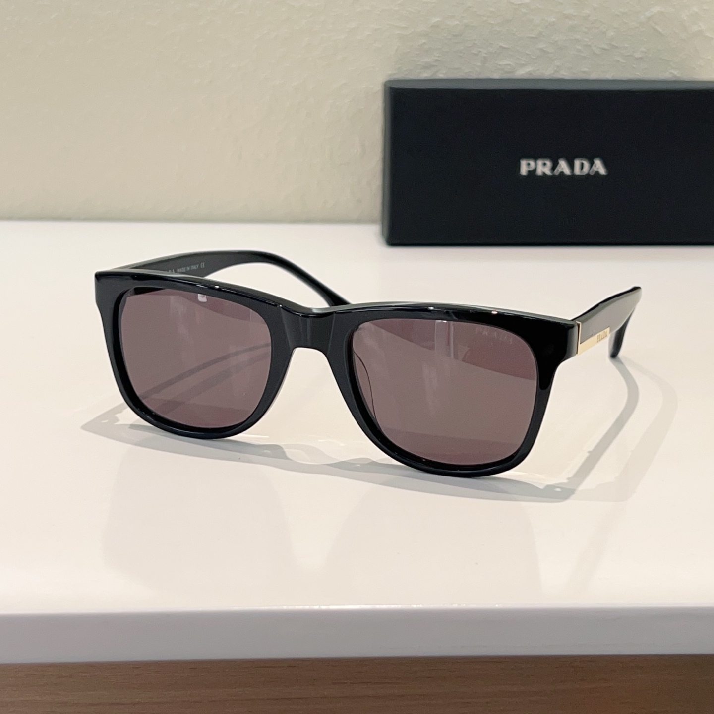 PRADA Sunglasses Acetate Black Square Metal logo