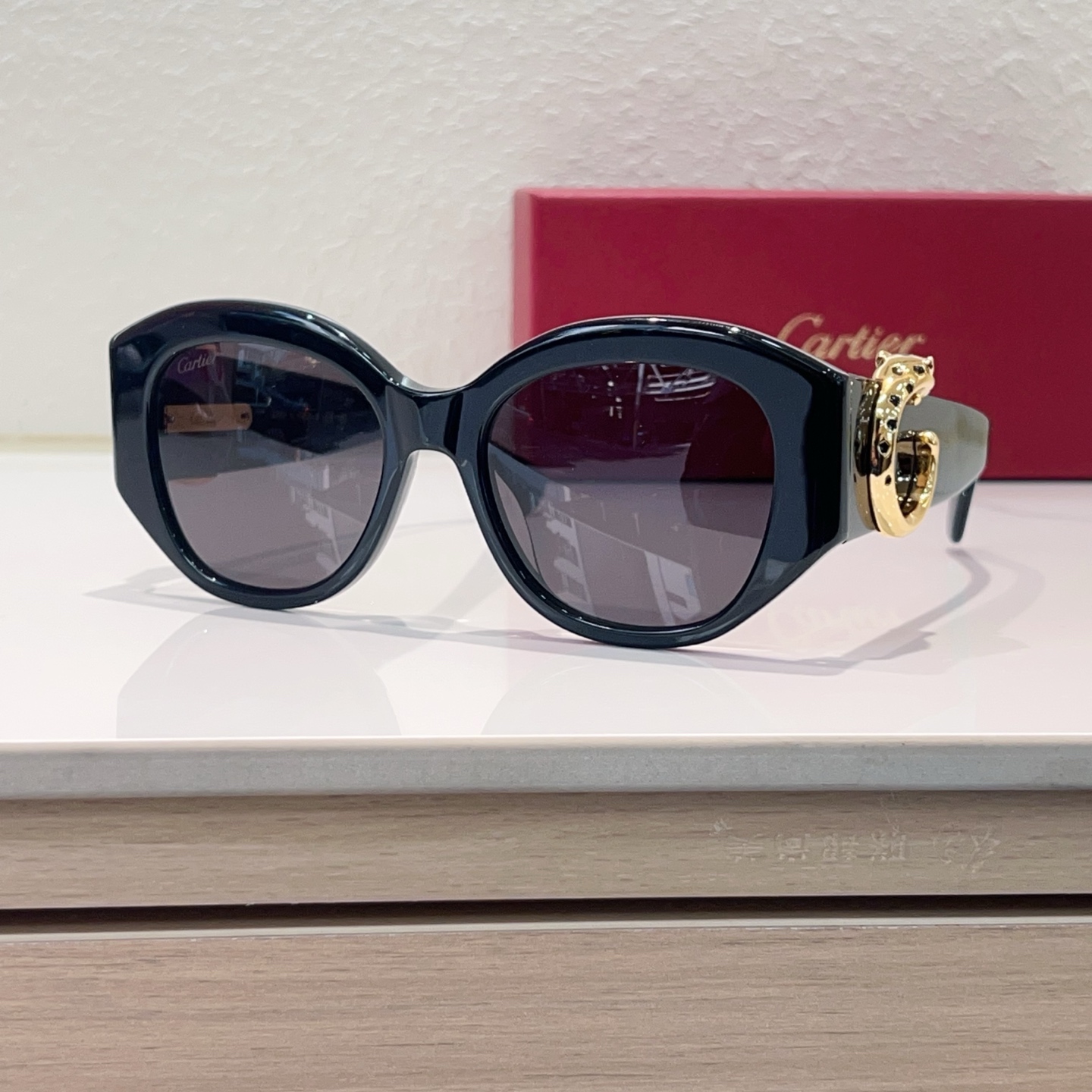 Cartier Sunglasses Metal Panther Head Acetate Black
