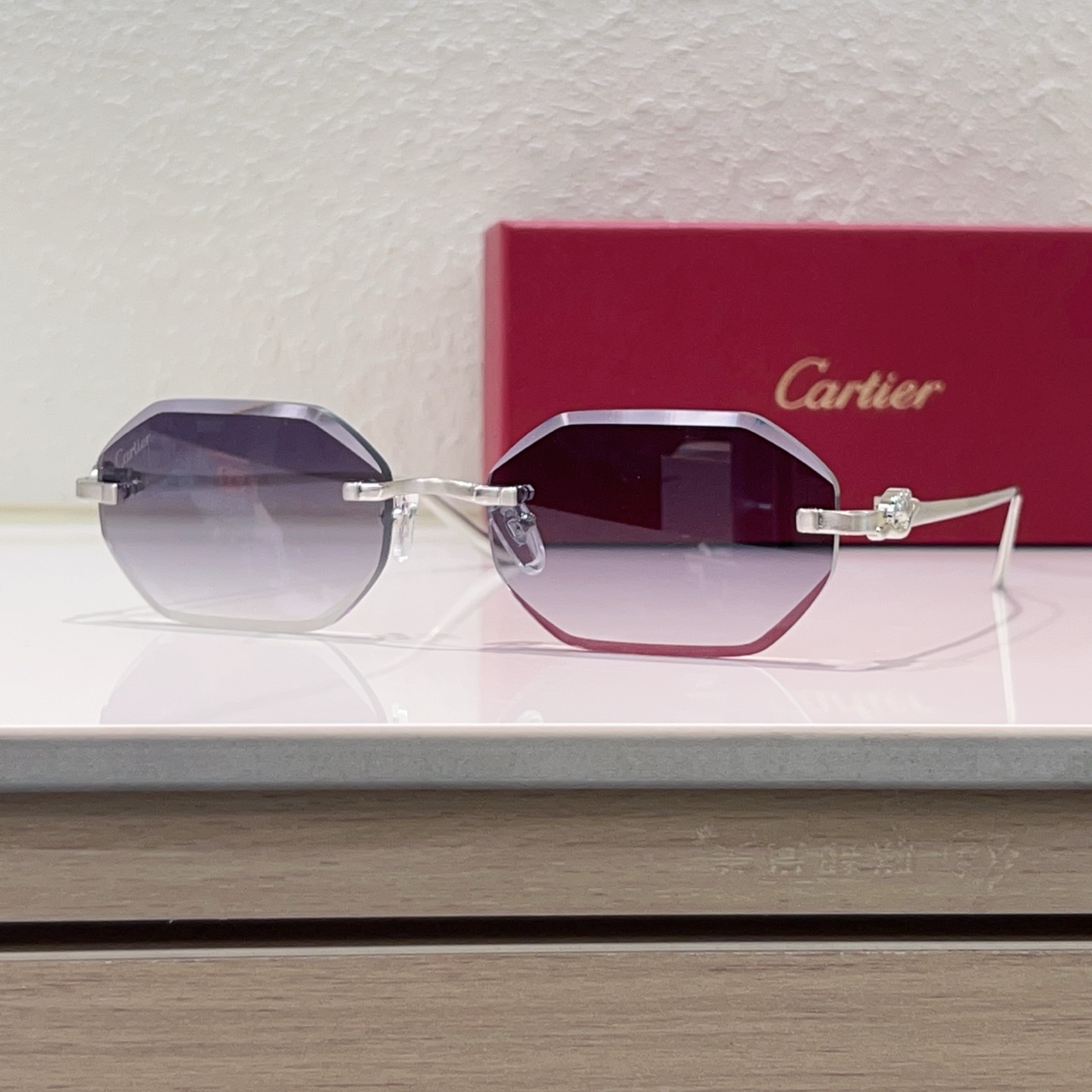 Cartier Rimless Sunglasses Gradient Lenses Polygon