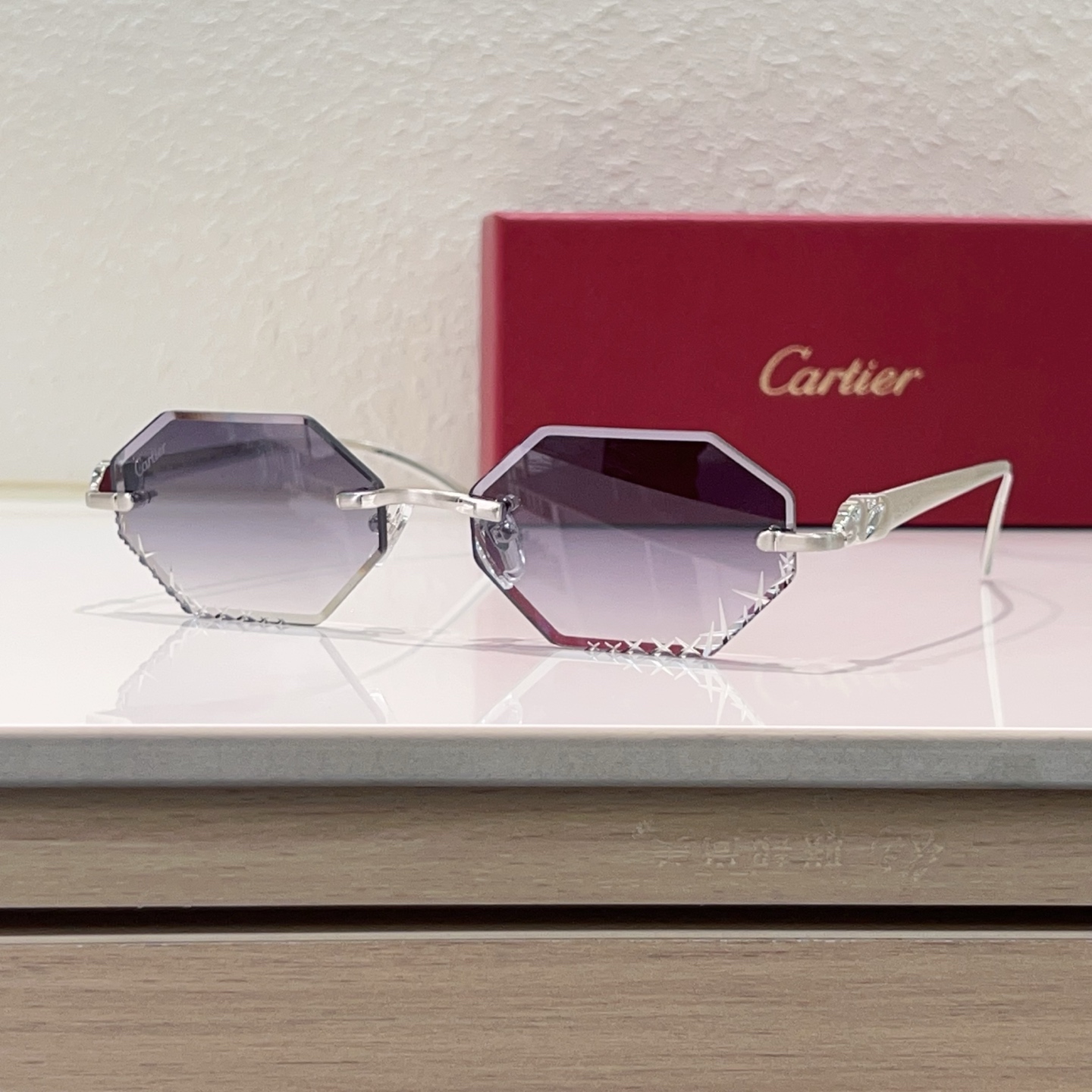Cartier Sunglasses Metal Rimless Geometric