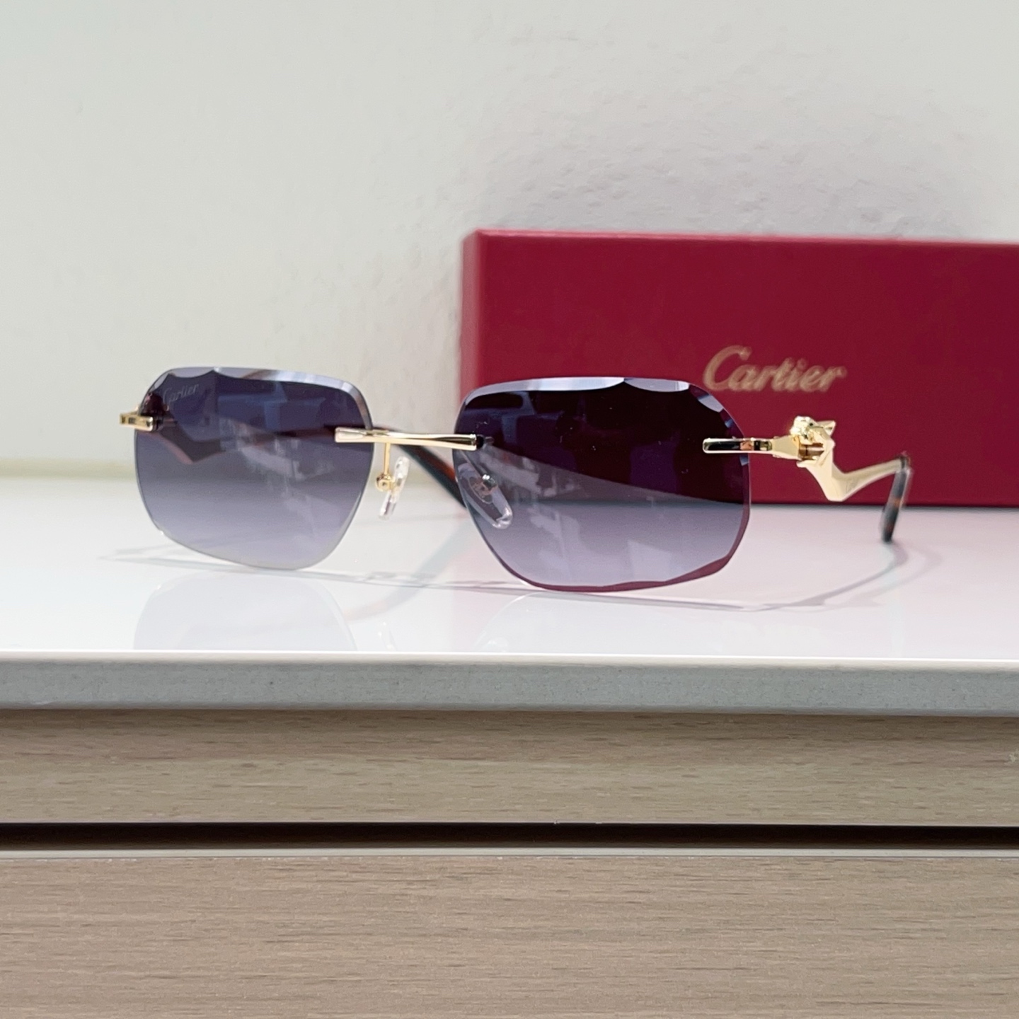 Cartier Frameless Metal Sunglasses Panther Head