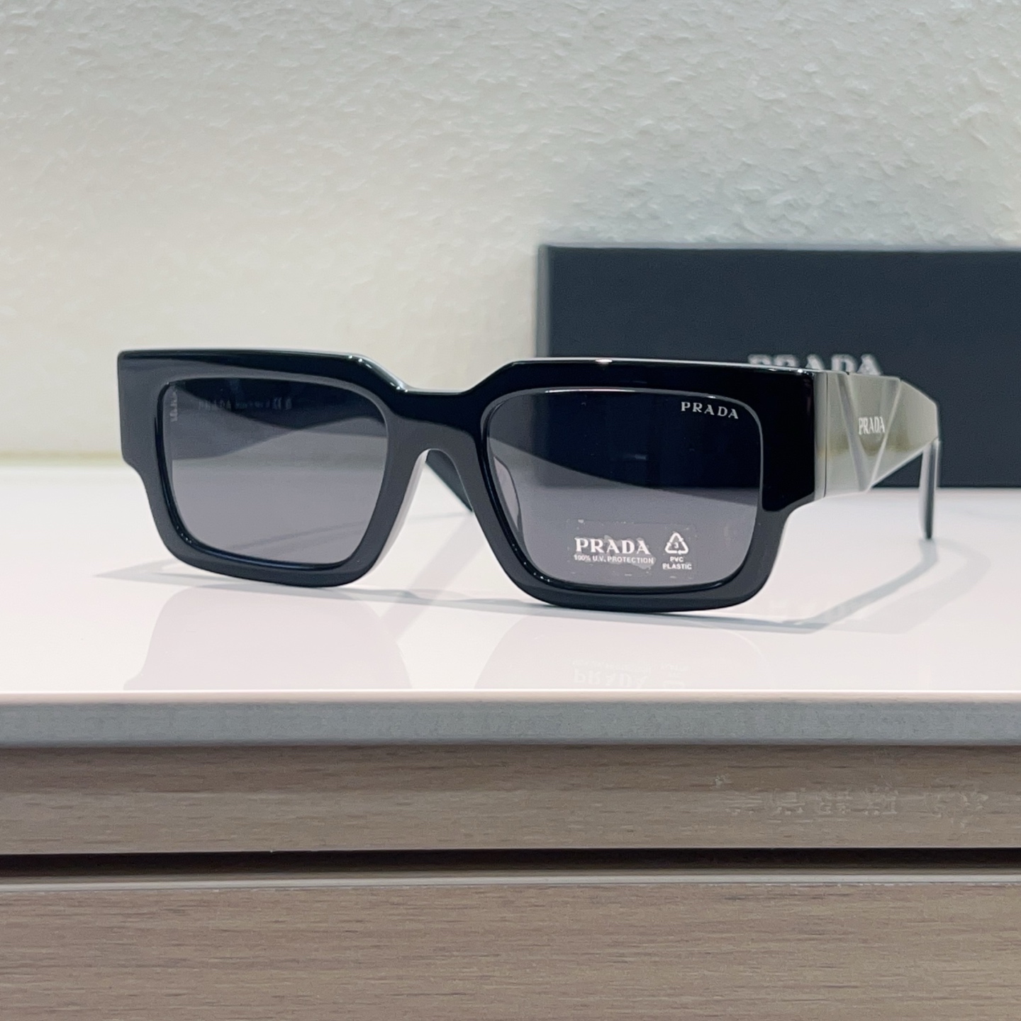 PRADA Sunglasses Acetate Rectangular Black Frame