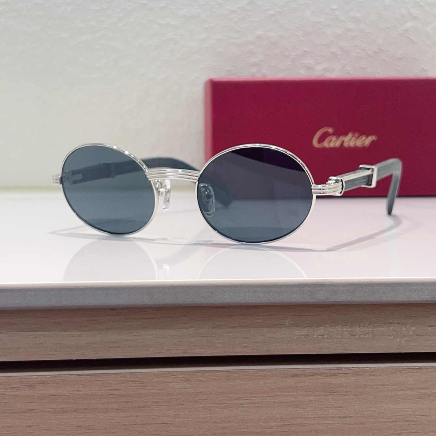 Cartier Sunglasses Metal Round Wooden Temples