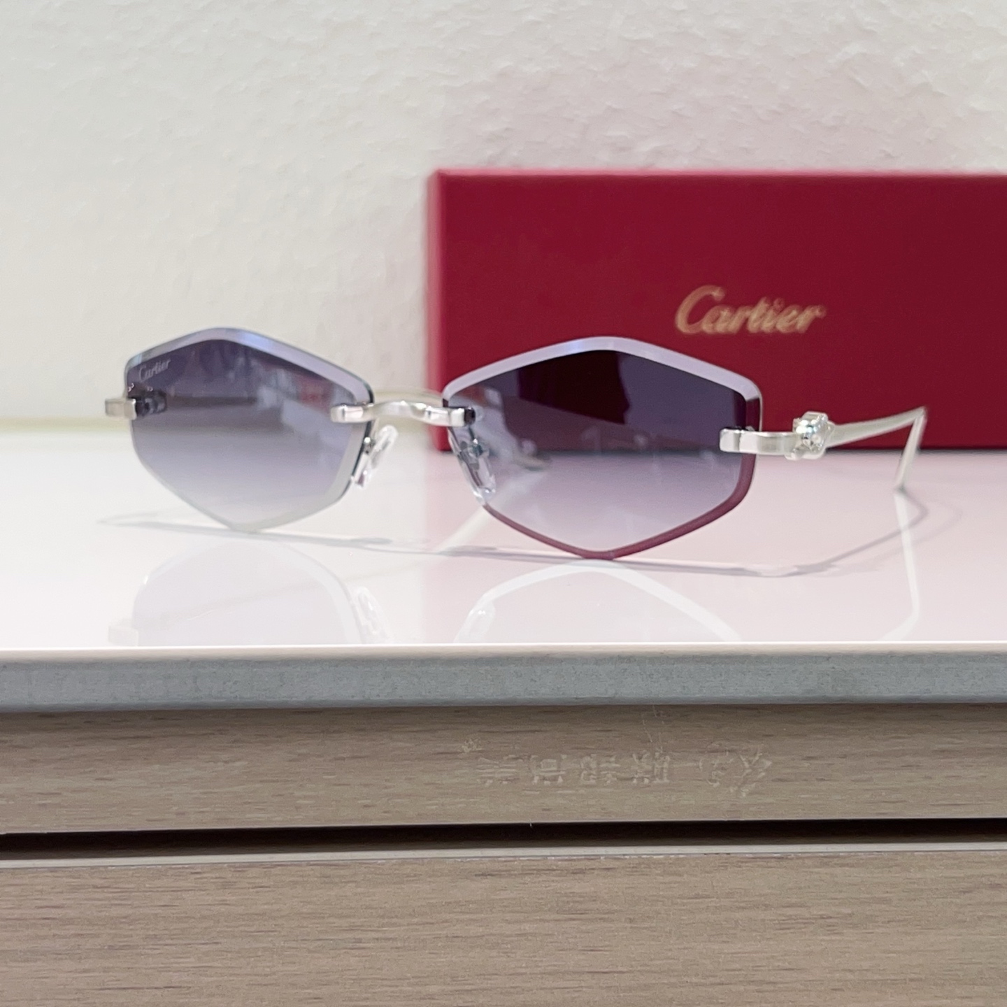 Cartier Rimless Metal Geometric Sunglasses