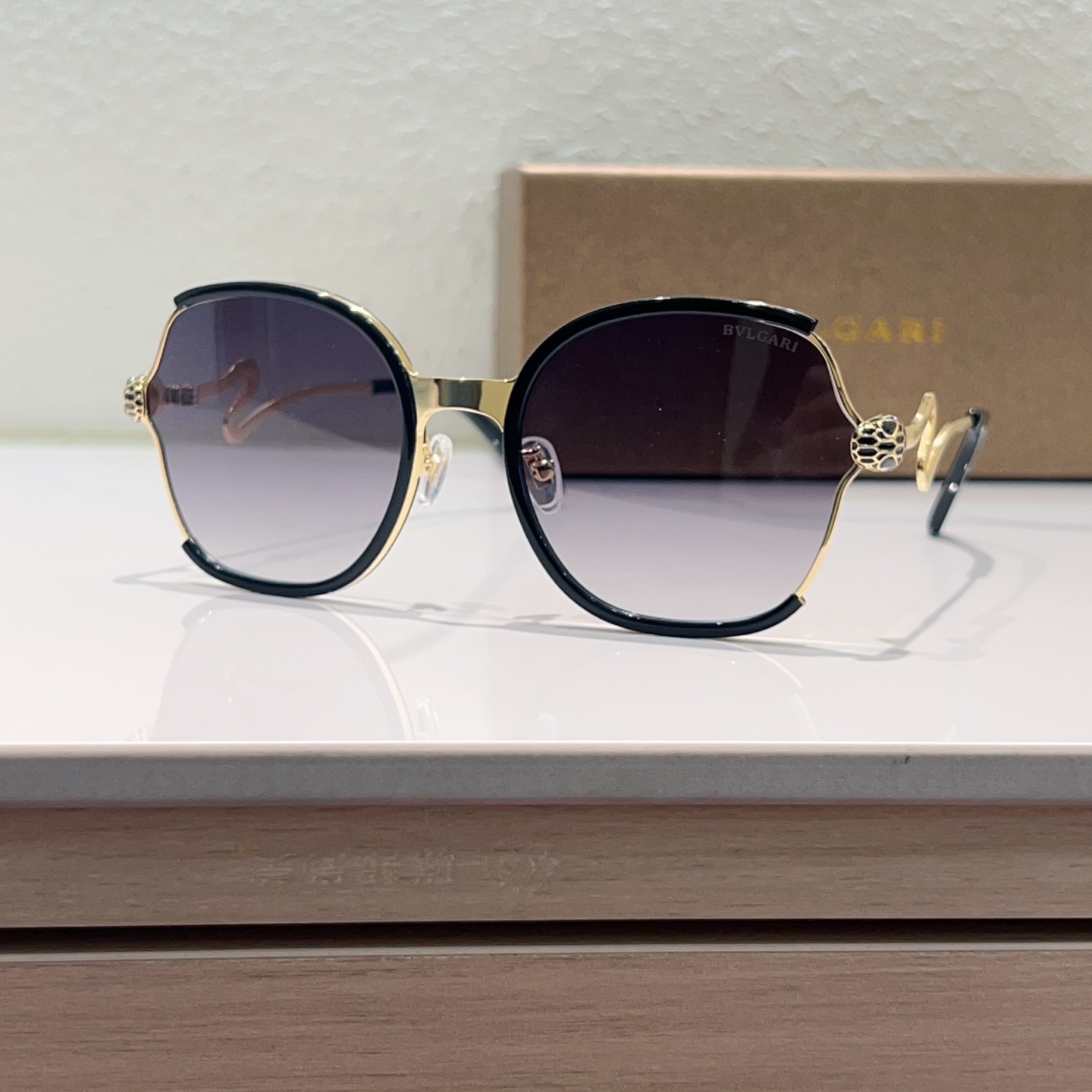 BVLGARI Sunglasses Metal Black Gradient Lenses Round Frame