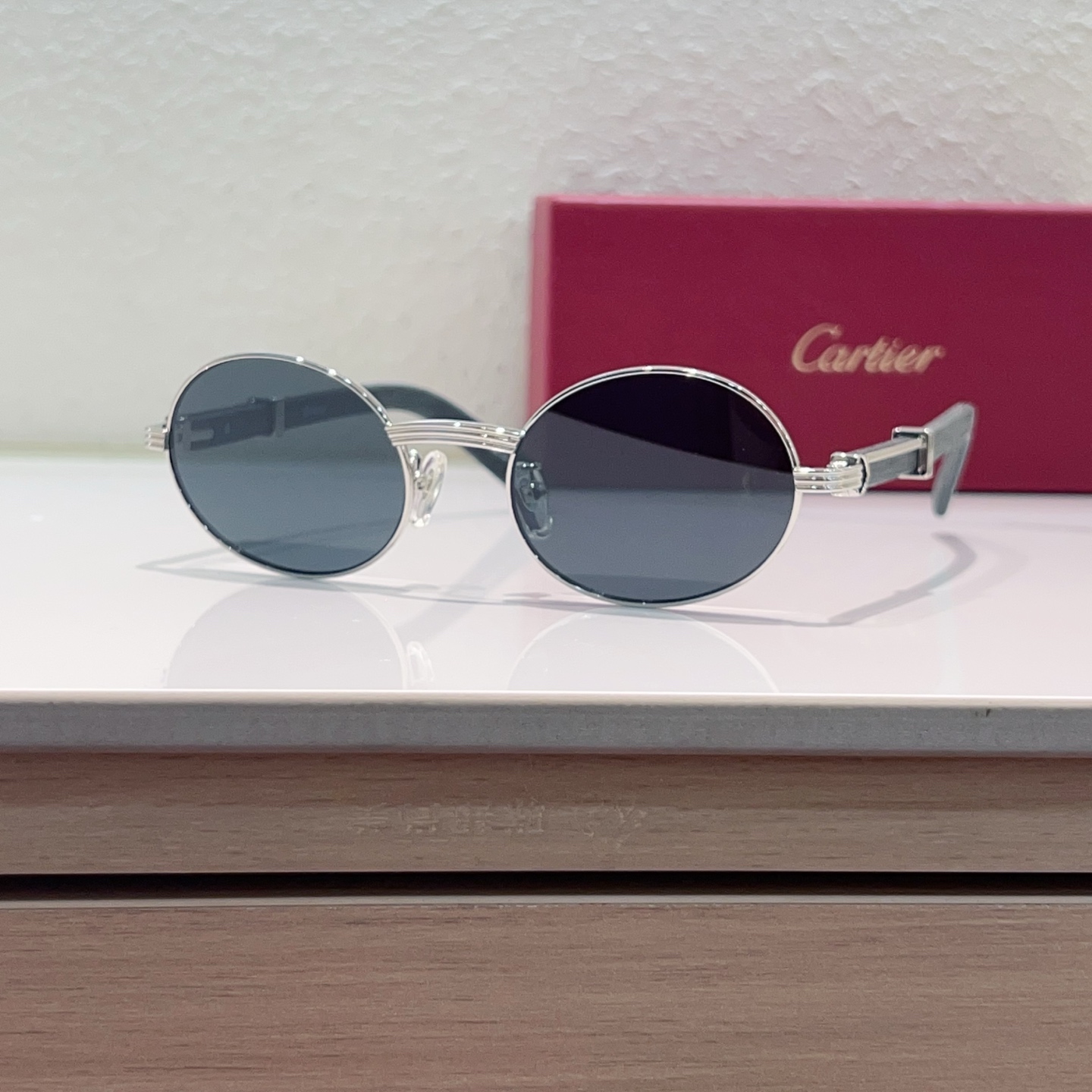 Cartier Sunglasses Metal Round Wooden Temples