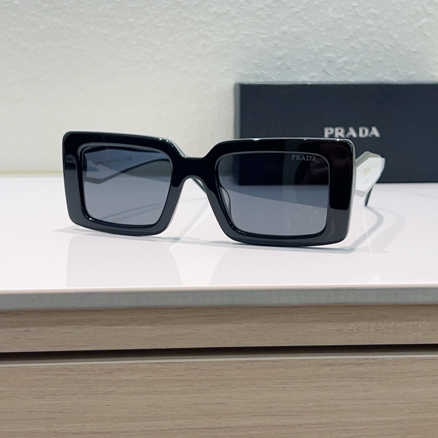PRADA Sunglasses Acetate Rectangular Black