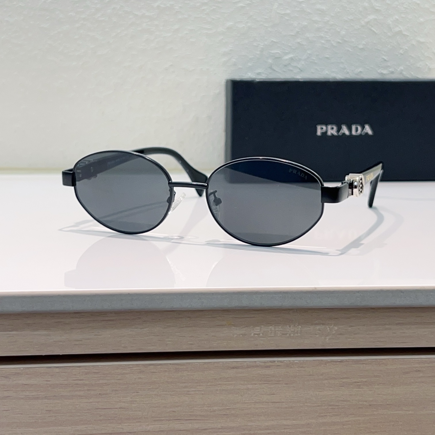 PRADA Sunglasses Metal Oval Black