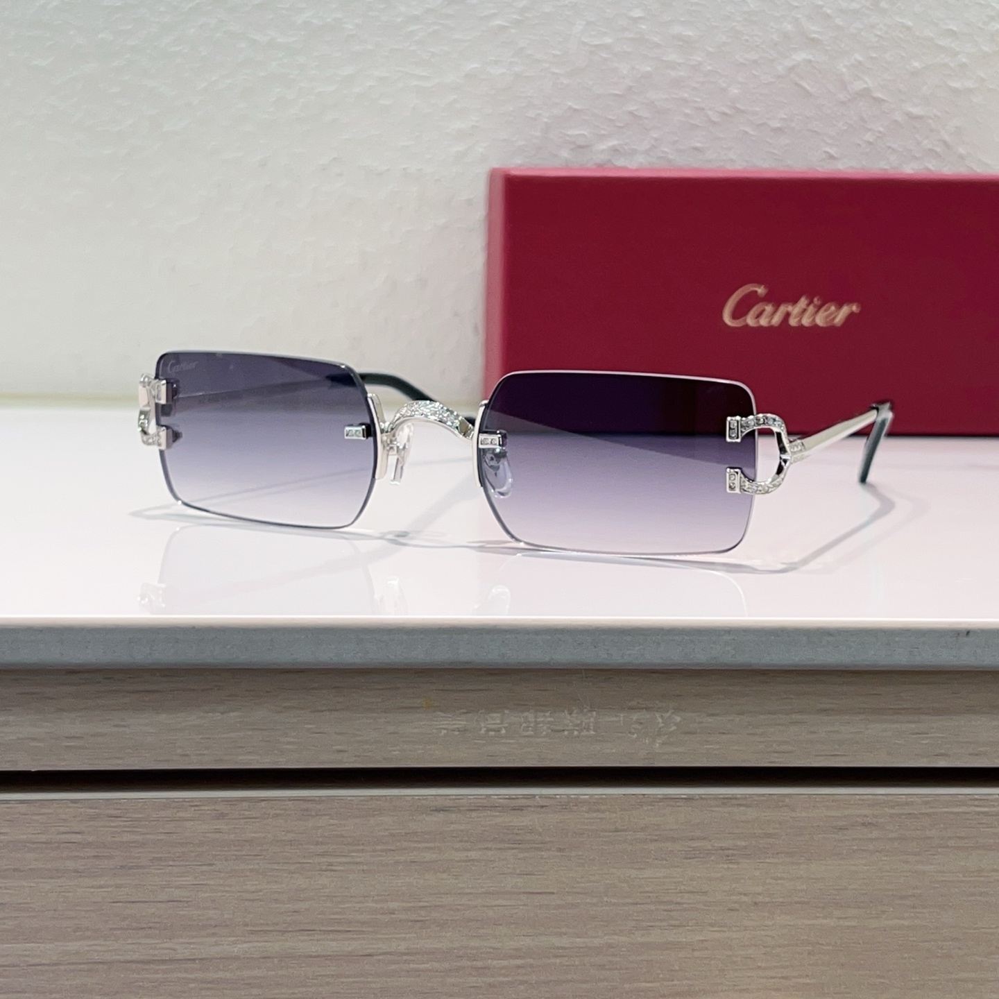 Cartier Rimless Metal Rectangular Sunglasses