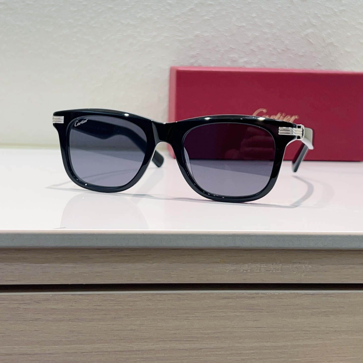 Cartier Sunglasses Acetate Black Square Metal Decoration