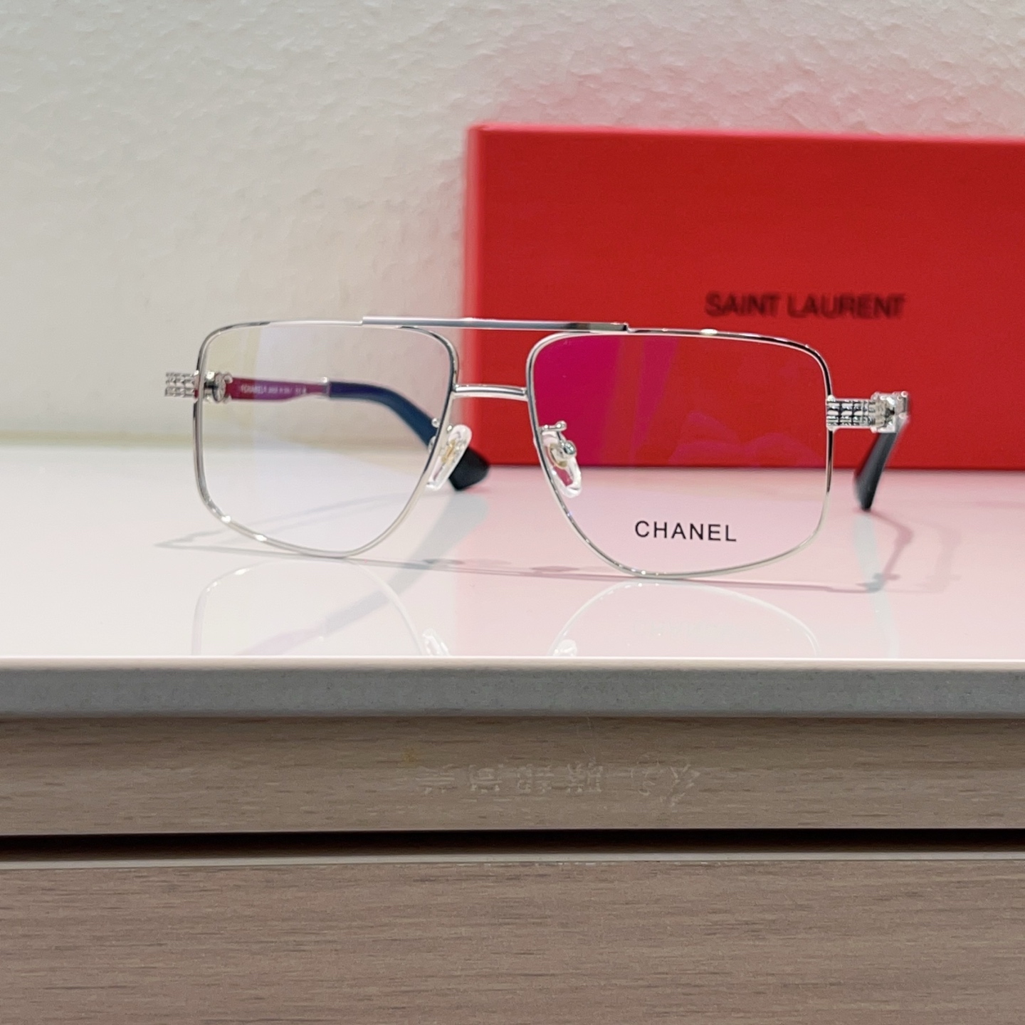 CHANEL Eyewear Metal Square Semi-Rimless Optical Frame