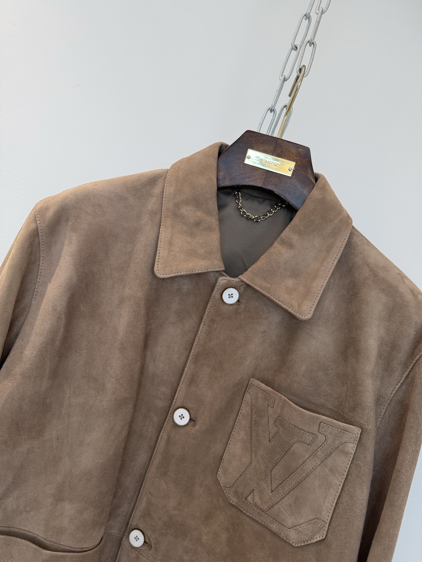 LV Brown Suede LV Patch Button Jacket