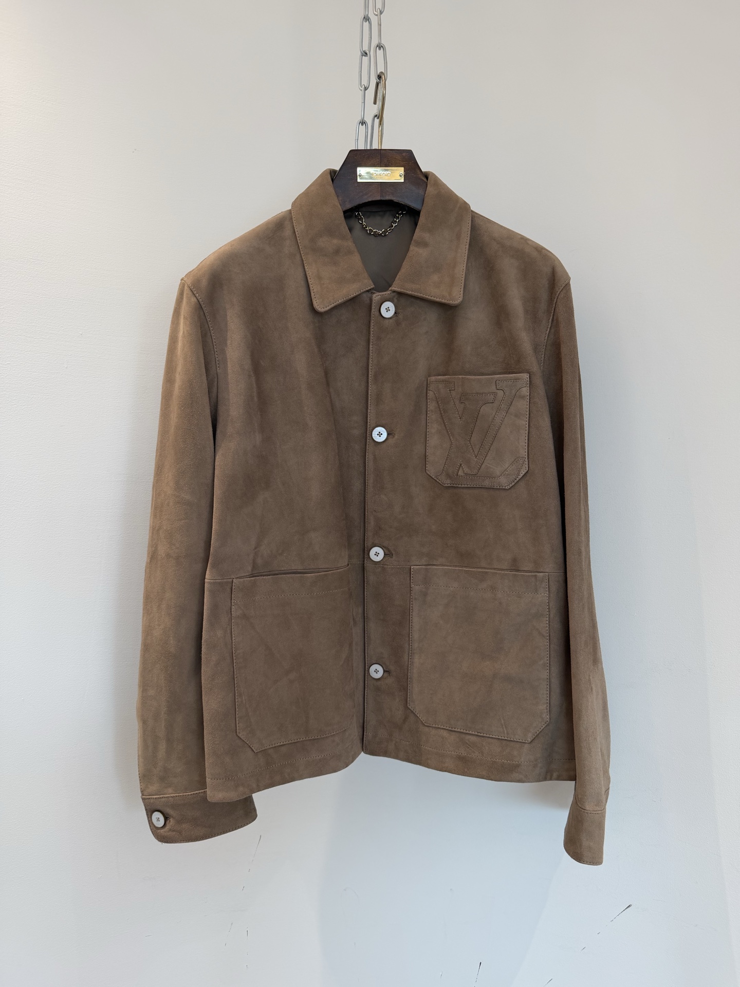 LV Brown Suede LV Patch Button Jacket