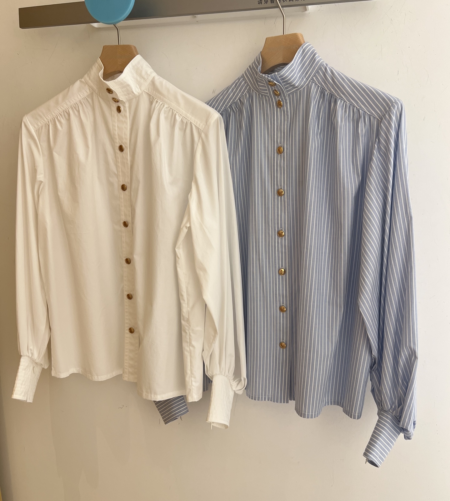 Striped Cotton Lantern Sleeve Blouse - Elegant High Neck Top 3 i1759992492914 6002 0 1