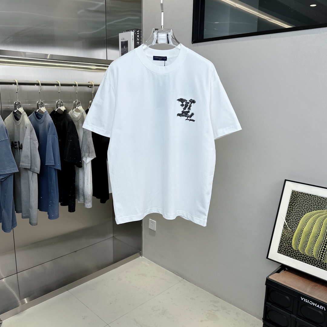 Louis Vuitton Kleidung T-Shirt Beste Website für Replik
 Schwarz Weiß Drucken Unisex Herbst/Winter Kollektion Kurzarm