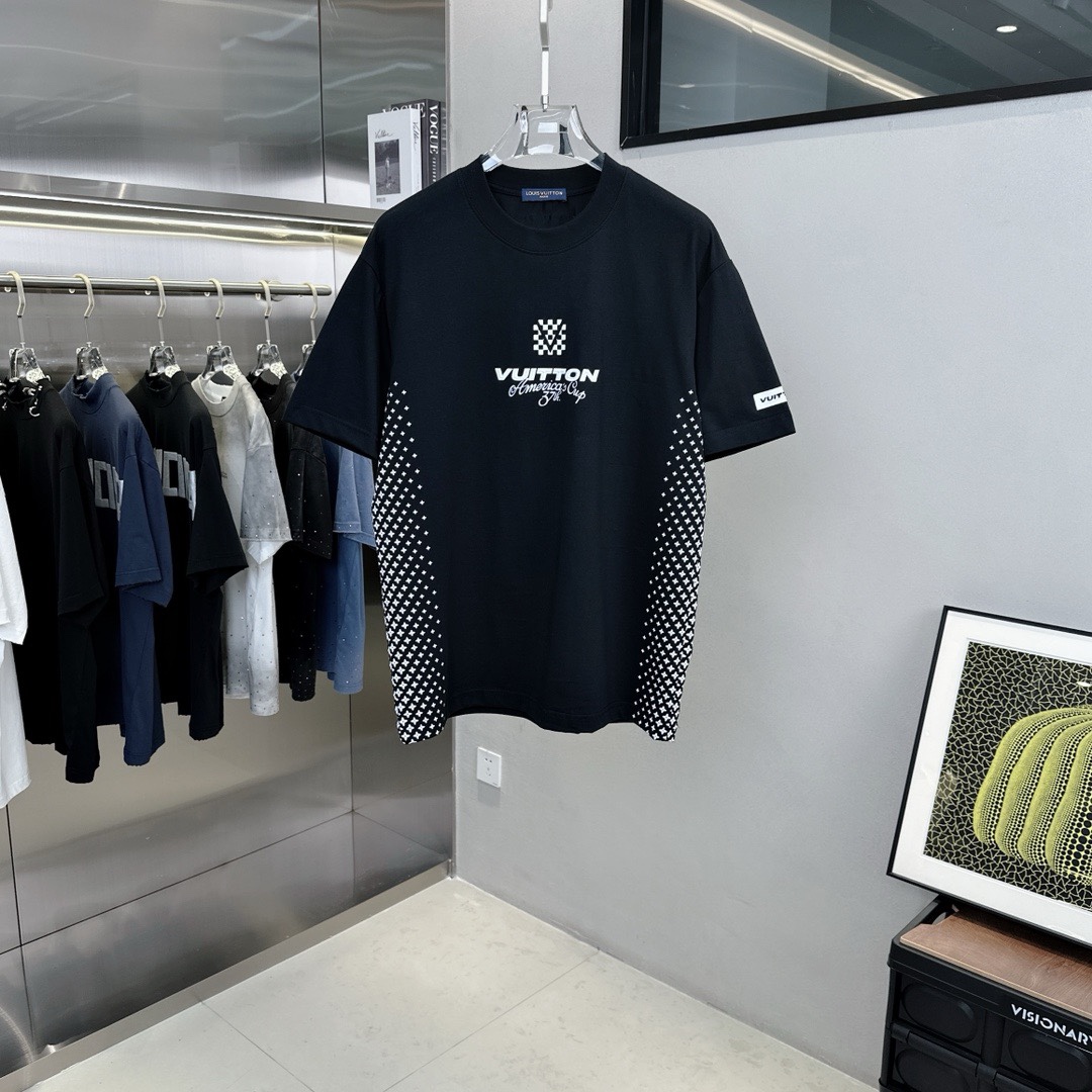 Louis Vuitton Geschäft
 Kleidung T-Shirt Schwarz Weiß Drucken Unisex Herbst/Winter Kollektion Kurzarm