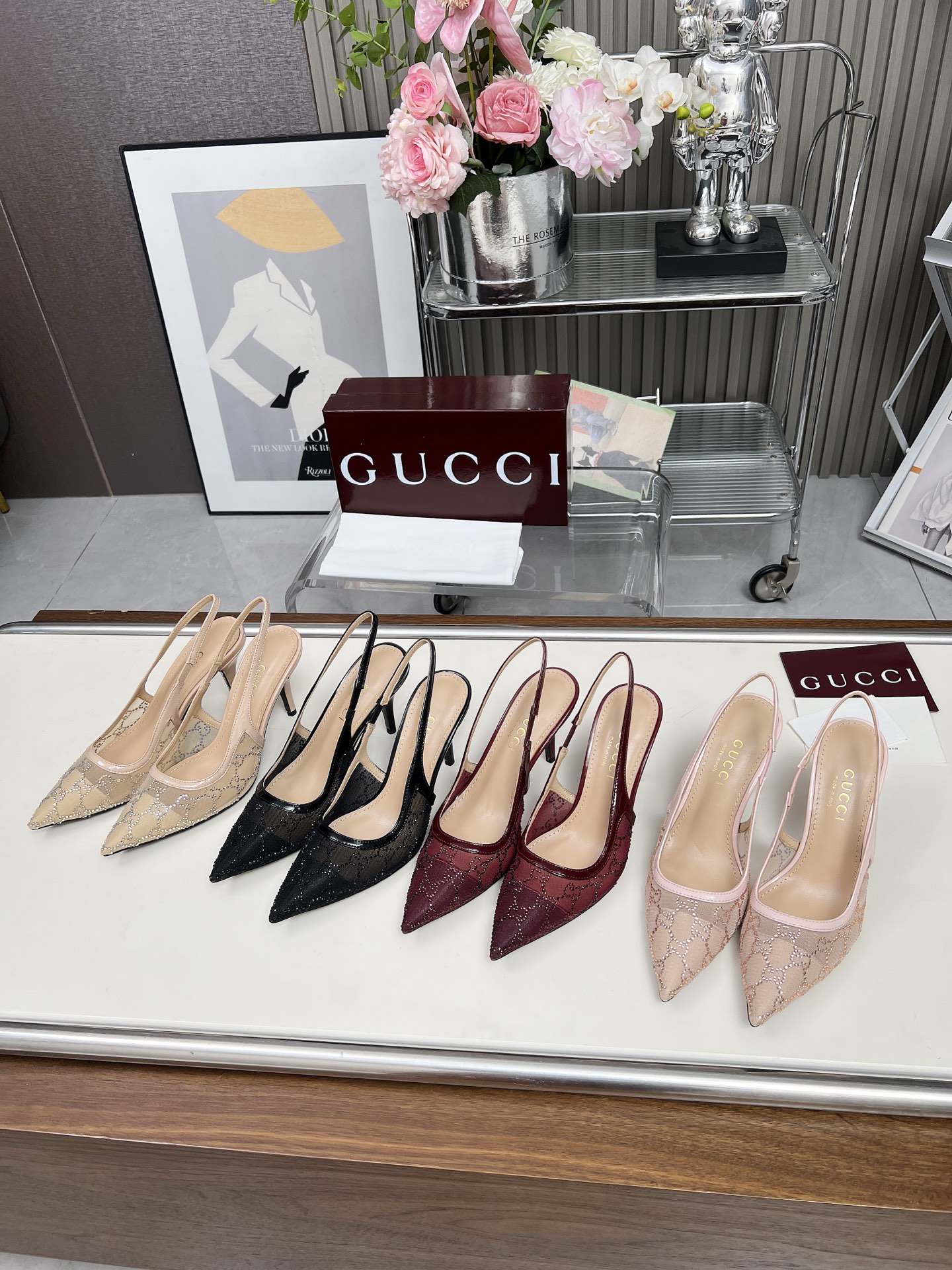 NO:724863,Gucci/Gucci new original replica shallow pointed toe high-heeled shoes spliced ​​single shoes, mesh surface hot diamond, cow patent leather mesh surface breathable and comfortable, lining sheepskin, 35-42 size, rubber bottom leather sole, high heels, gucci, gucci, high heels, sheepskin19860909Gucci/古驰 新款原版复刻浅口尖头高跟鞋拼接单鞋,网面烫钻,面牛漆皮拼网面透气舒适 内里垫脚羊皮,35-42码 橡胶底皮底,高跟鞋,gucci,gucci,high heels,sheepskin,Women's Shoes