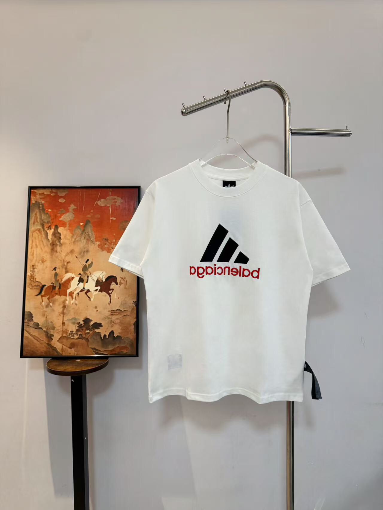 Balenciaga 官网品质BLCG/BALENCIAGA/巴黎世家联名Adidas前面 LOGO组合，双面正反穿搭刺绣短袖T恤#
