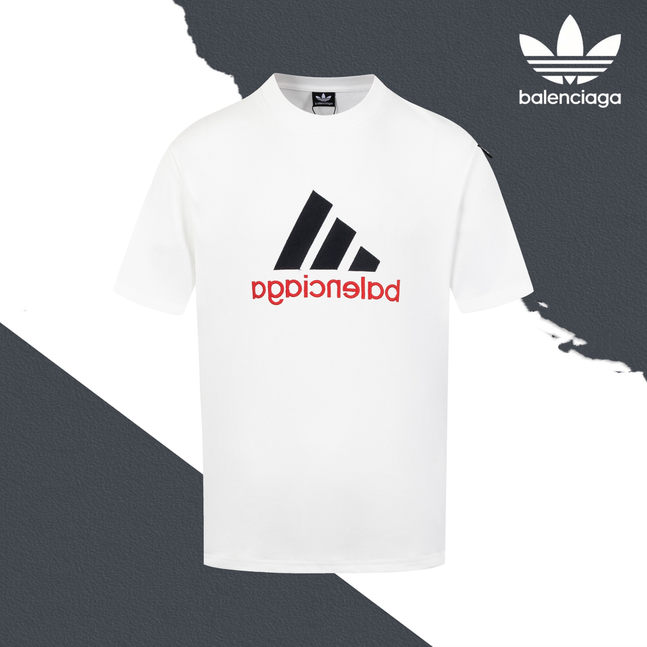 Balenciaga 官网品质BLCG/BALENCIAGA/巴黎世家联名Adidas前面 LOGO组合，双面正反穿搭刺绣短袖T恤#
