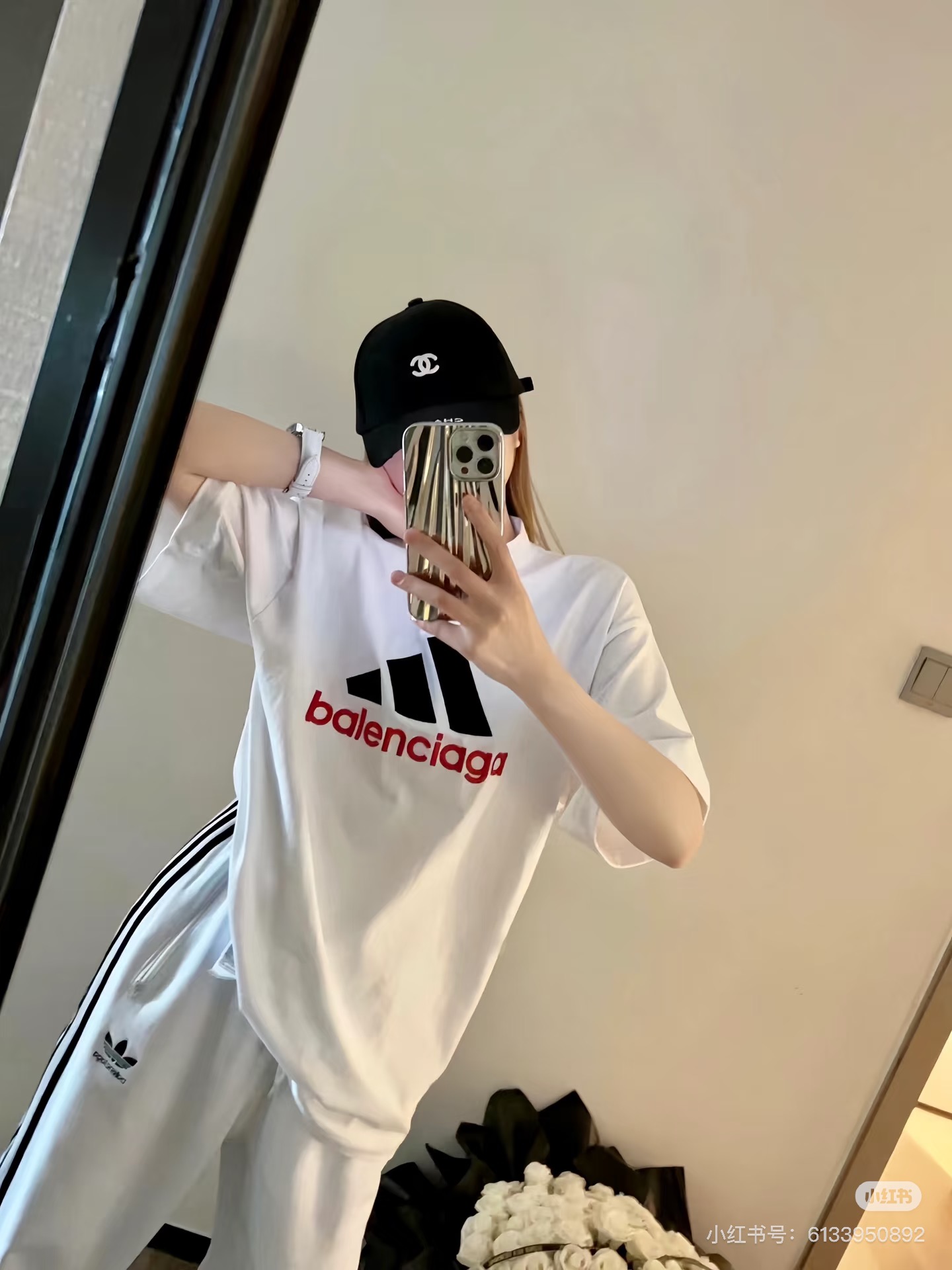 Balenciaga 官网品质BLCG/BALENCIAGA/巴黎世家联名Adidas前面 LOGO组合，双面正反穿搭刺绣短袖T恤#