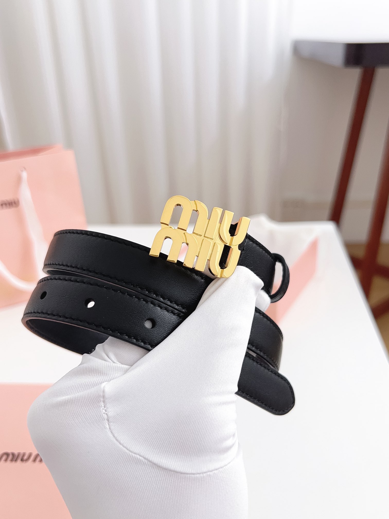 [Miu Miu Belts]miumiu width 2.0cmDouble-sided grain top layer calfskin Soft