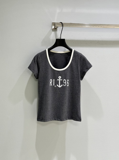 Women's Short Sleeve T-Shirt with Anchor Print and Contrast Trim 1 Women's Short Sleeve T-Shirt with Anchor Print and Contrast Trim