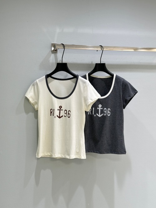 Contrast Trim Anchor Print T-Shirt Short Sleeve Casual Cotton Tee 1 Contrast Trim Anchor Print T-Shirt Short Sleeve Casual Cotton Tee