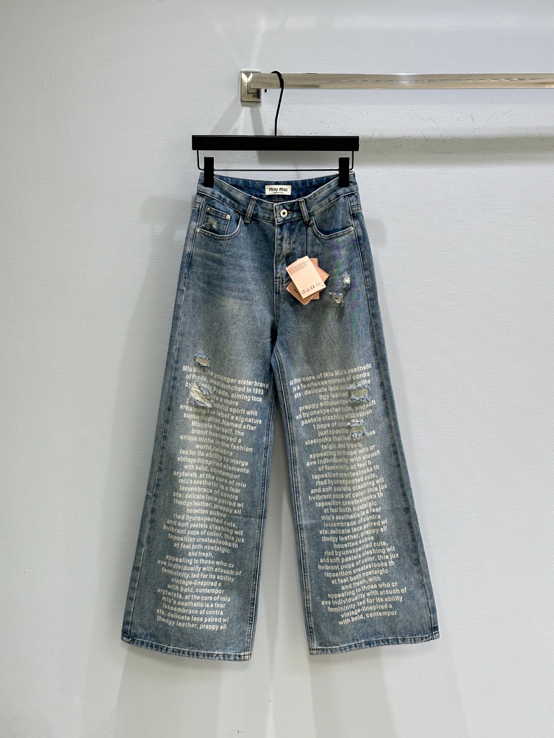 Pantalones Vaqueros de Pierna Ancha con Roturas y Estampado para Mujer