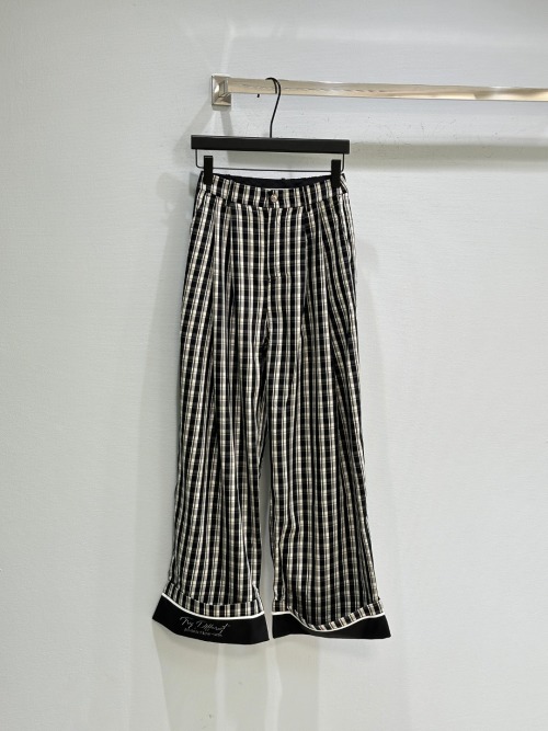 High Waist Plaid Wide Leg Pants with Embroidered Detail in Black and White 1 High Waist Plaid Wide Leg Pants with Embroidered Detail in Black and White