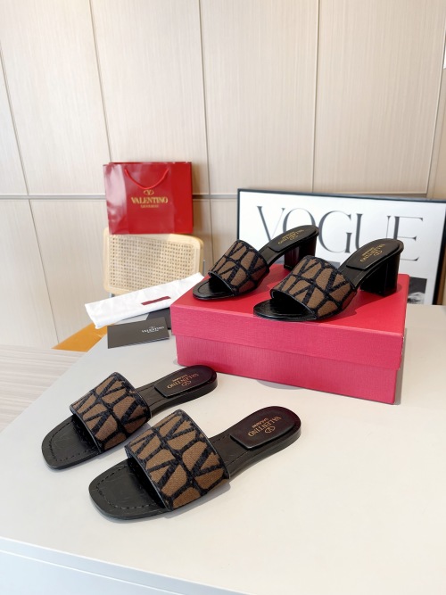 Valentino Garavani V-Logo Fabric Print Heeled and Flat Sandals Slides 1 Valentino Garavani V-Logo Fabric Print Heeled and Flat Sandals Slides