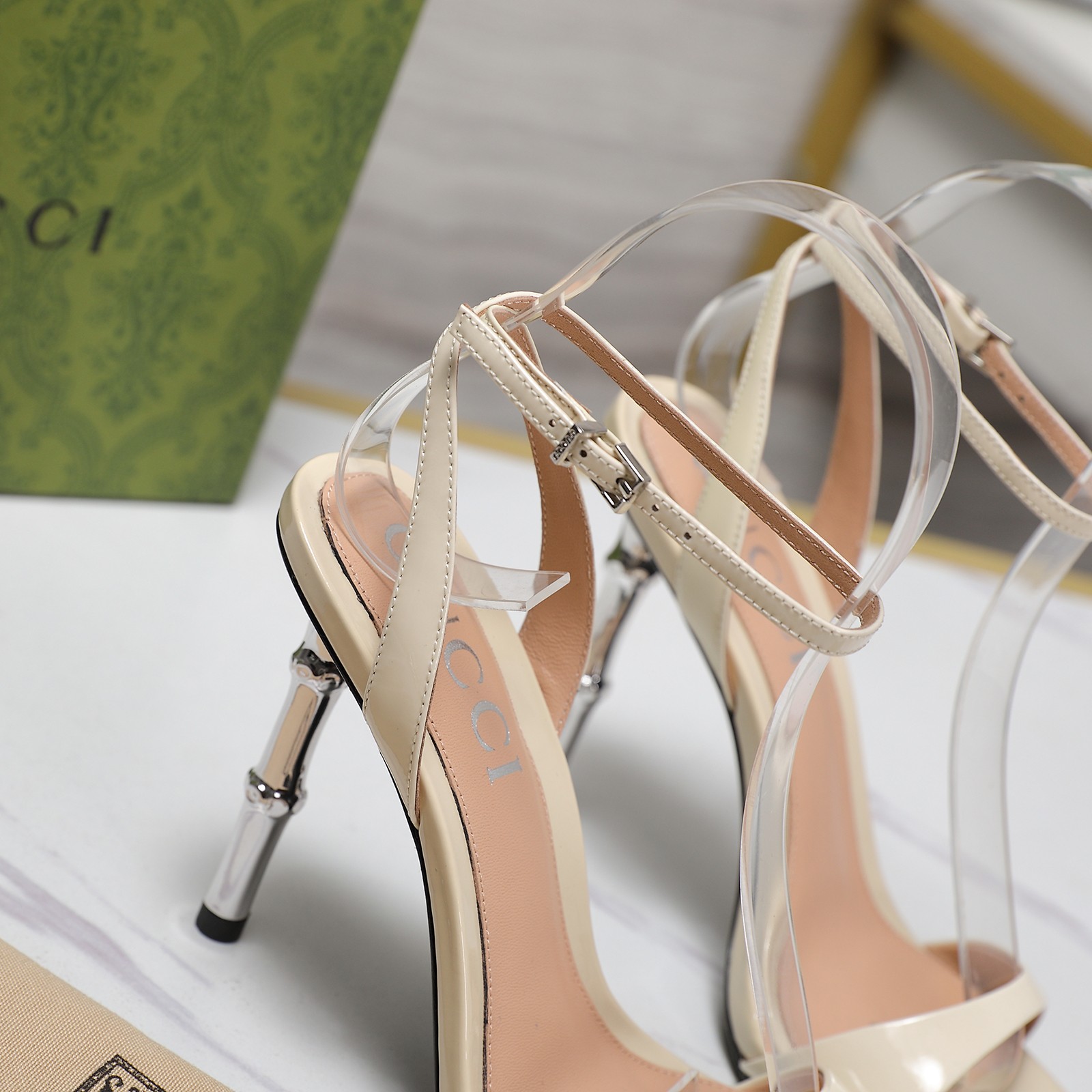 Gucci Women's Bamboo Heel Ankle Strap Sandals Patent Leather Beige 10 a1744565248104 4214