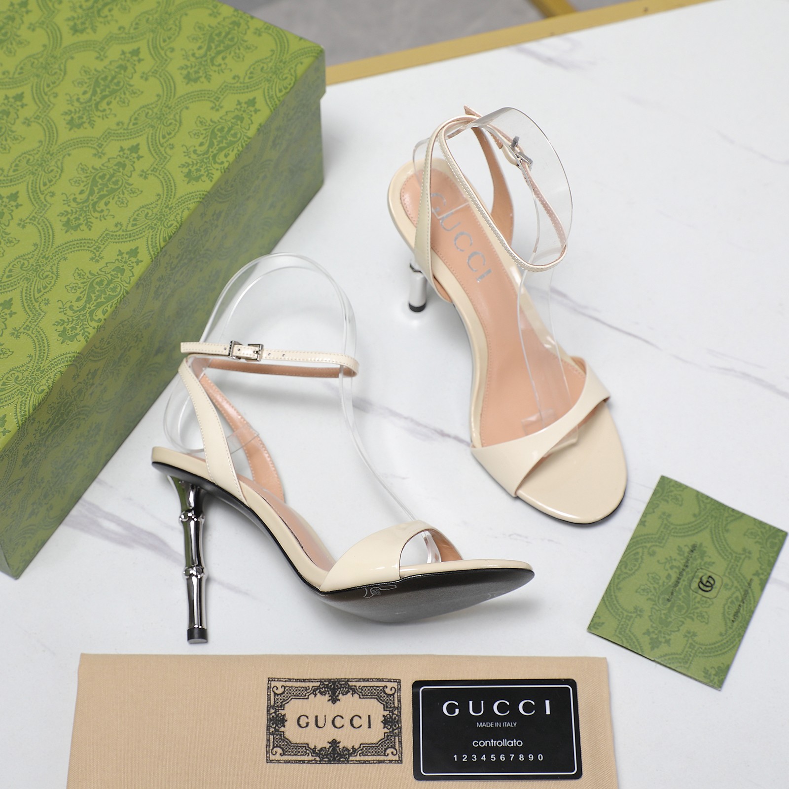 Gucci Women's Bamboo Heel Ankle Strap Sandals Patent Leather Beige 4 a1744565311800 3300