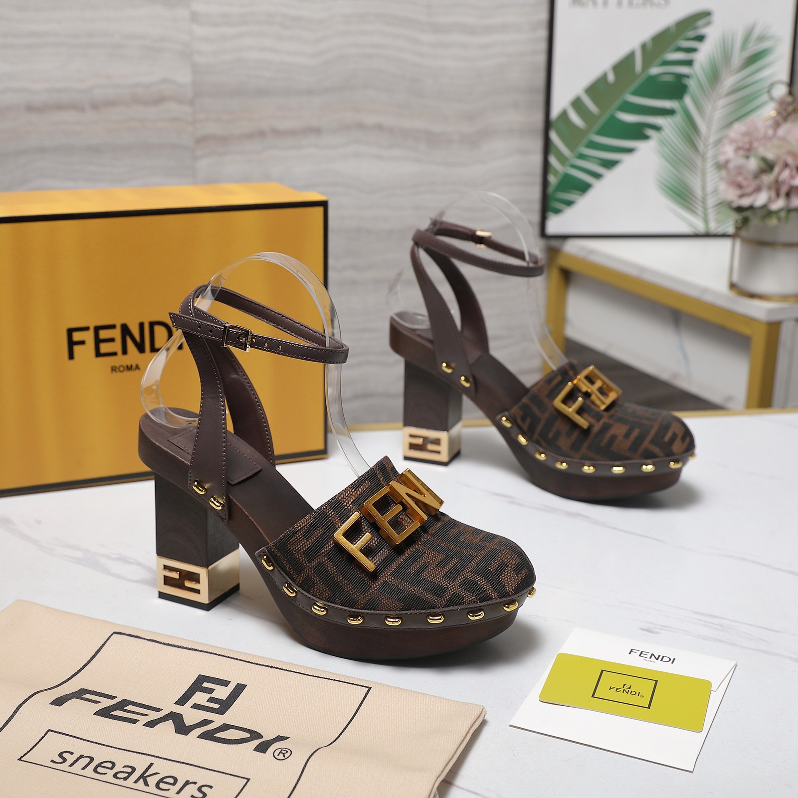 Fendi Arco Platform Block-Heel Clog Sandals